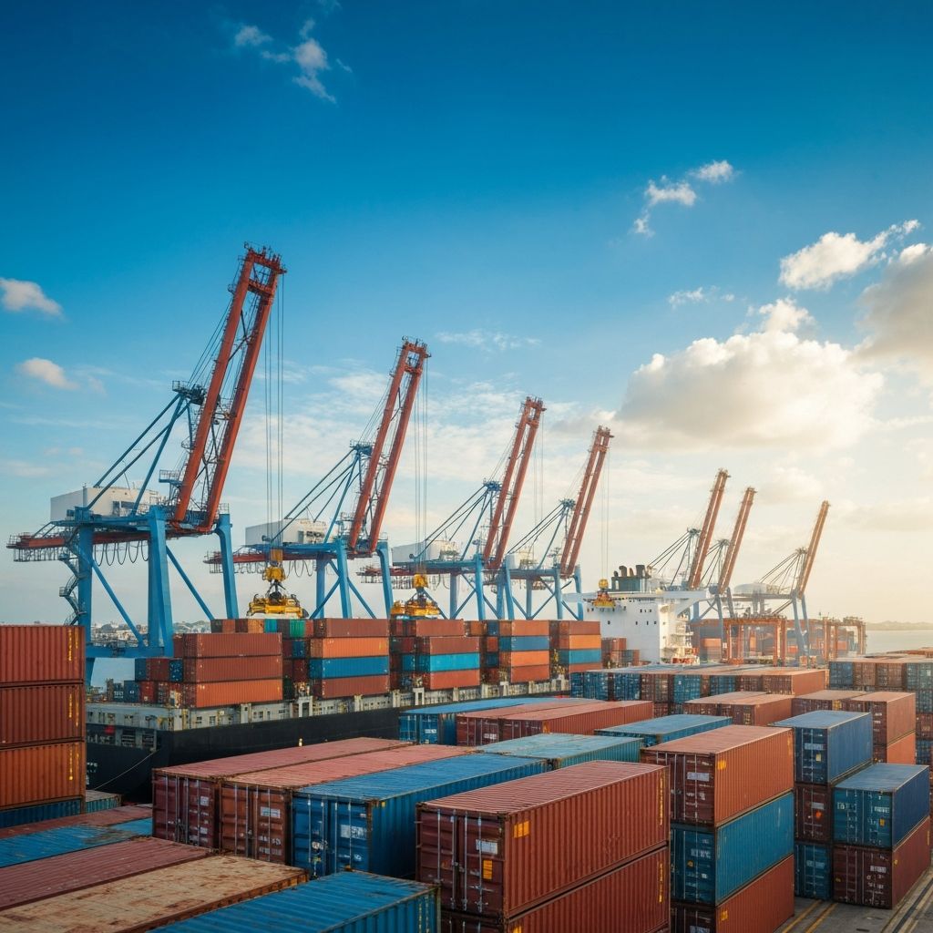 Port operations with cranes loading cargo